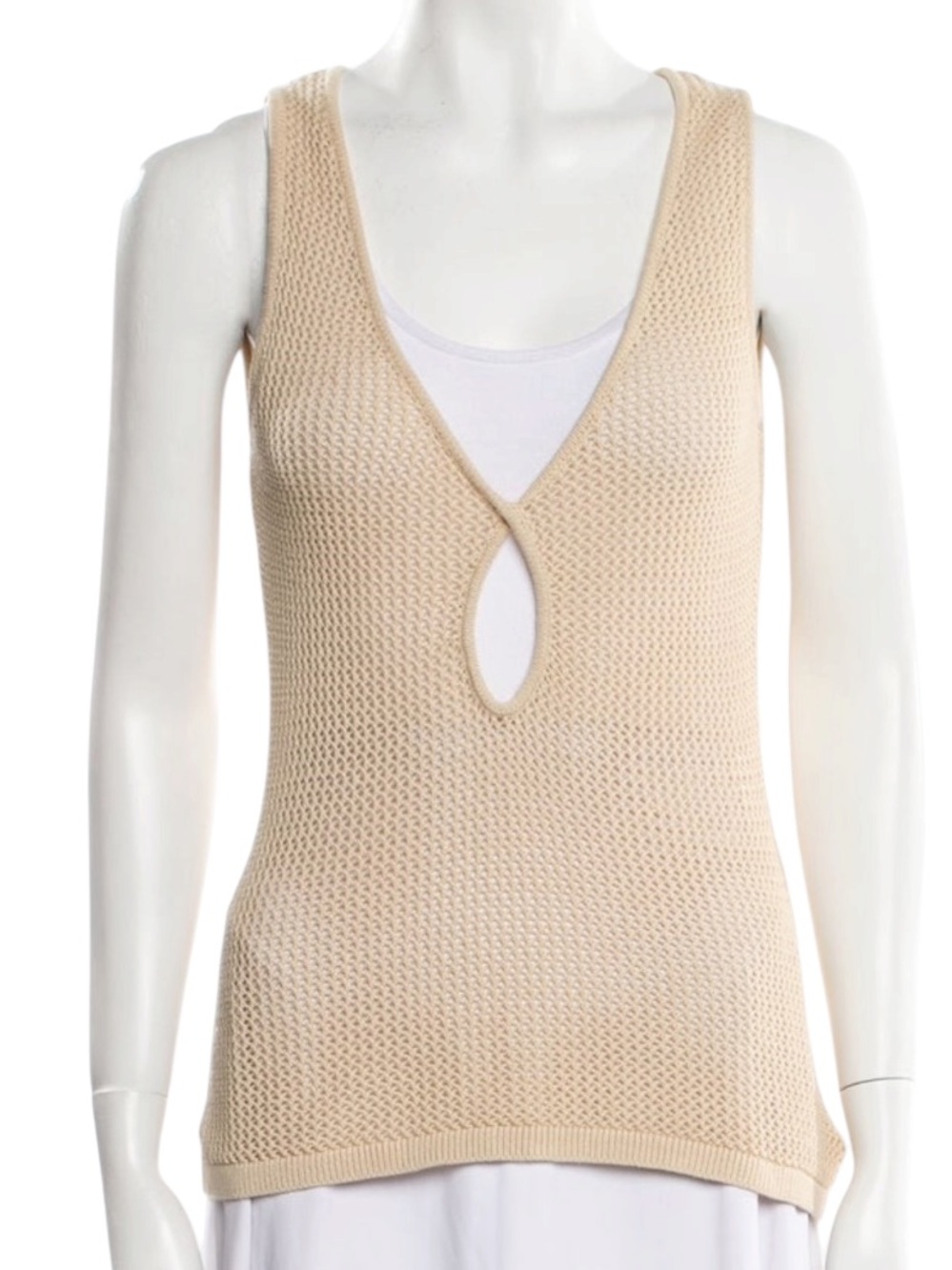 Anna Quan Sheer Crochet Keyhole Knit Tank Top Size Small 70% Cotton 30% Hemp